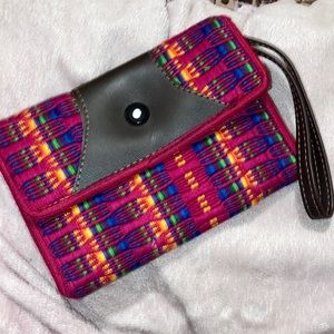 vintage handmade colorful wrist wallet bag with handle